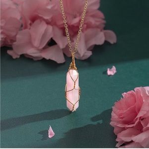 Rose Quartz Wire Wrapped Healing Crystal Pendant Necklace|Natural Point Gemstone